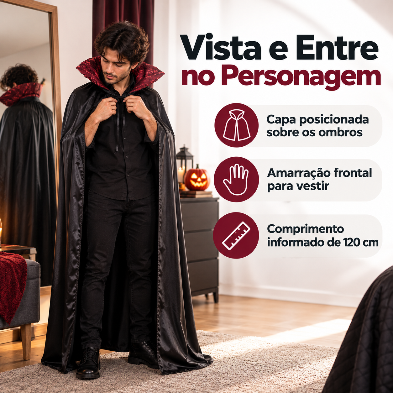 Capa Luxo Fantasia Vampiro Halloween Pre ...