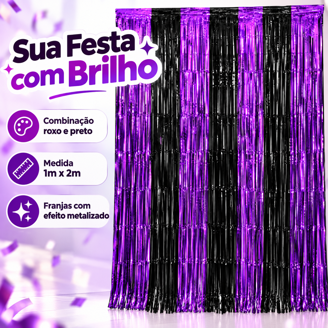 Cortina Decorativa Dupla Roxo Preto para ...