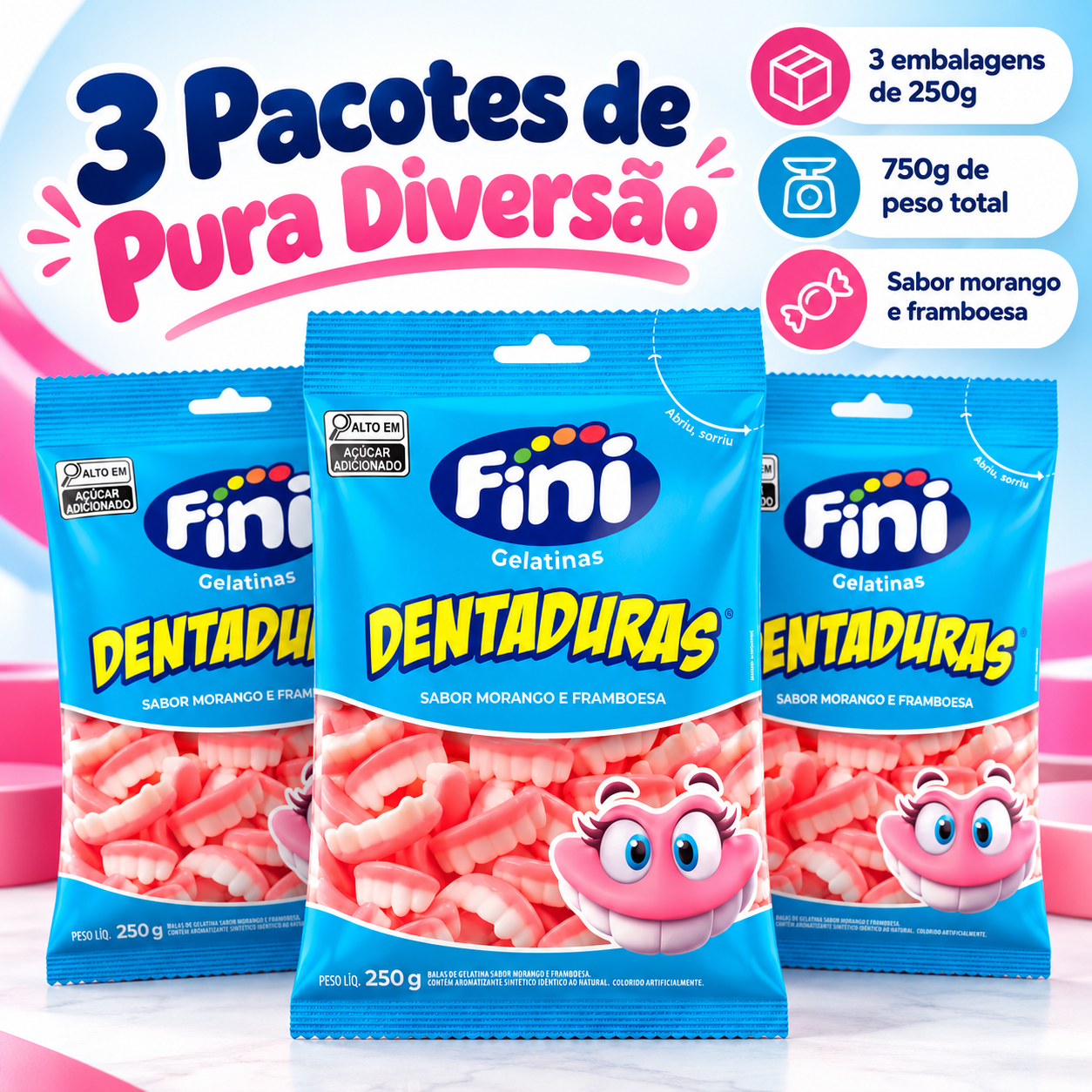 Kit 3 Gelatinas Fini Dentaduras 250g Mora...