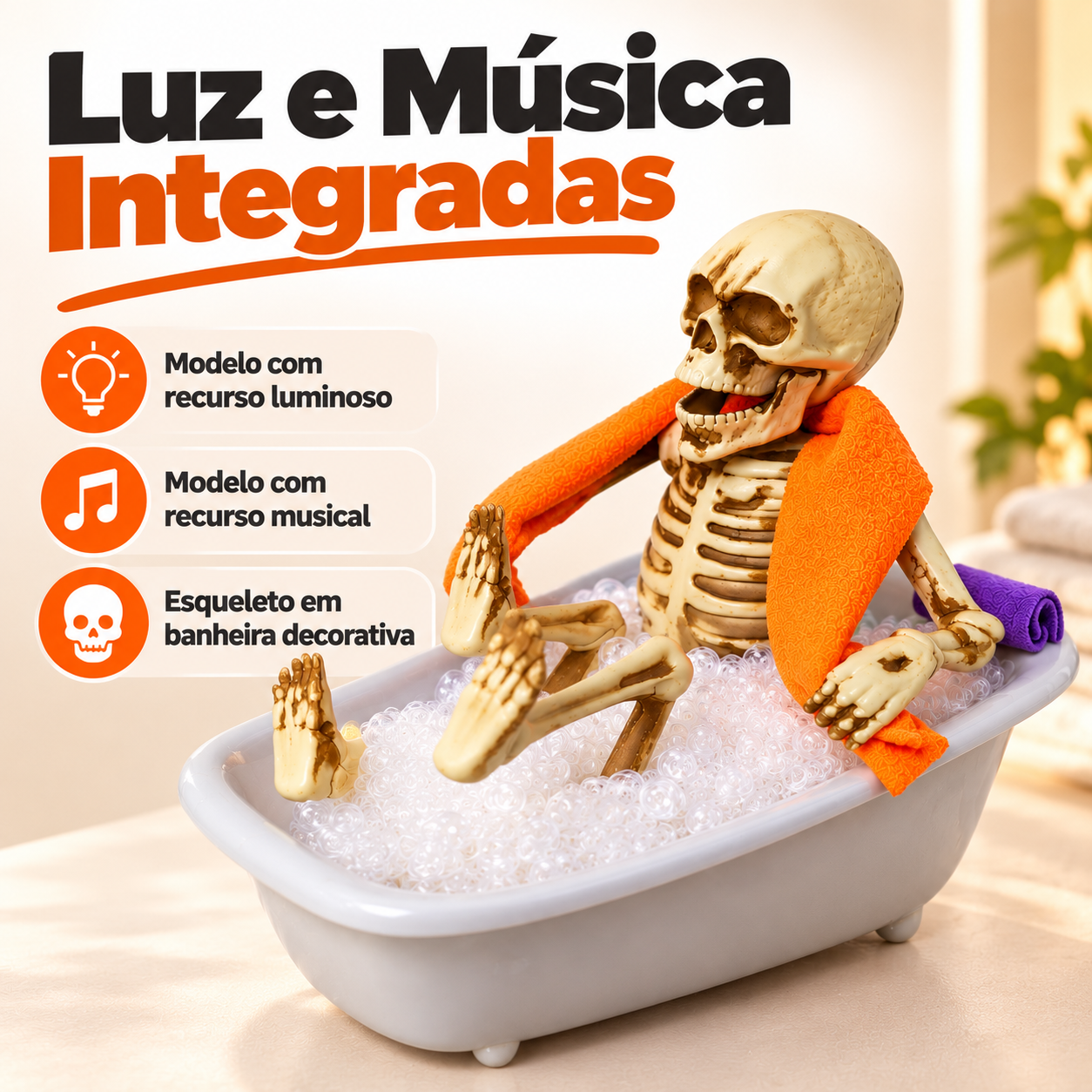 Caveira na Banheira Musical com Luz 27 cm