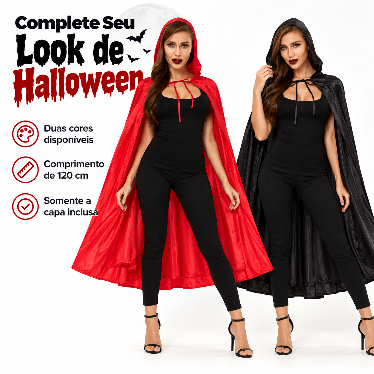 Capa Halloween 120cm Para Fantasia Com Capuz