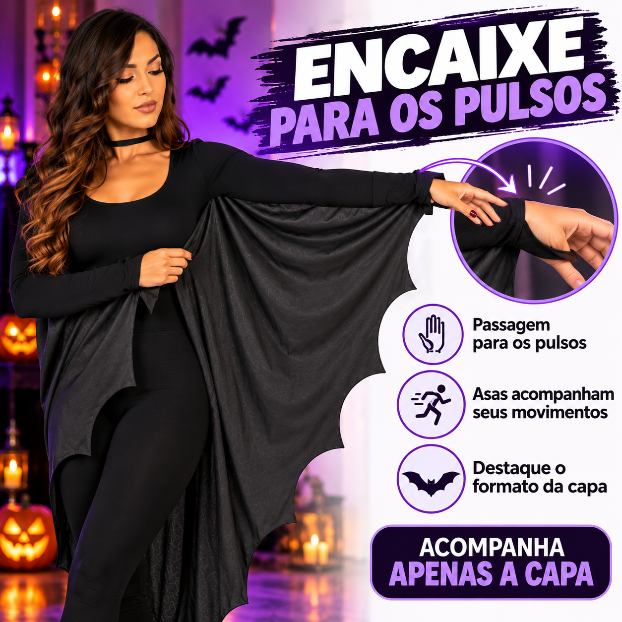 Capa Morcego Preta Feminina Adulto Fantas...
