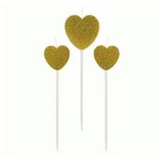 Kit Vela Três Coração Glitter Dourada