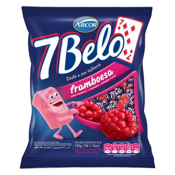 Bala 7Belo Framboesa 500g – Arcor