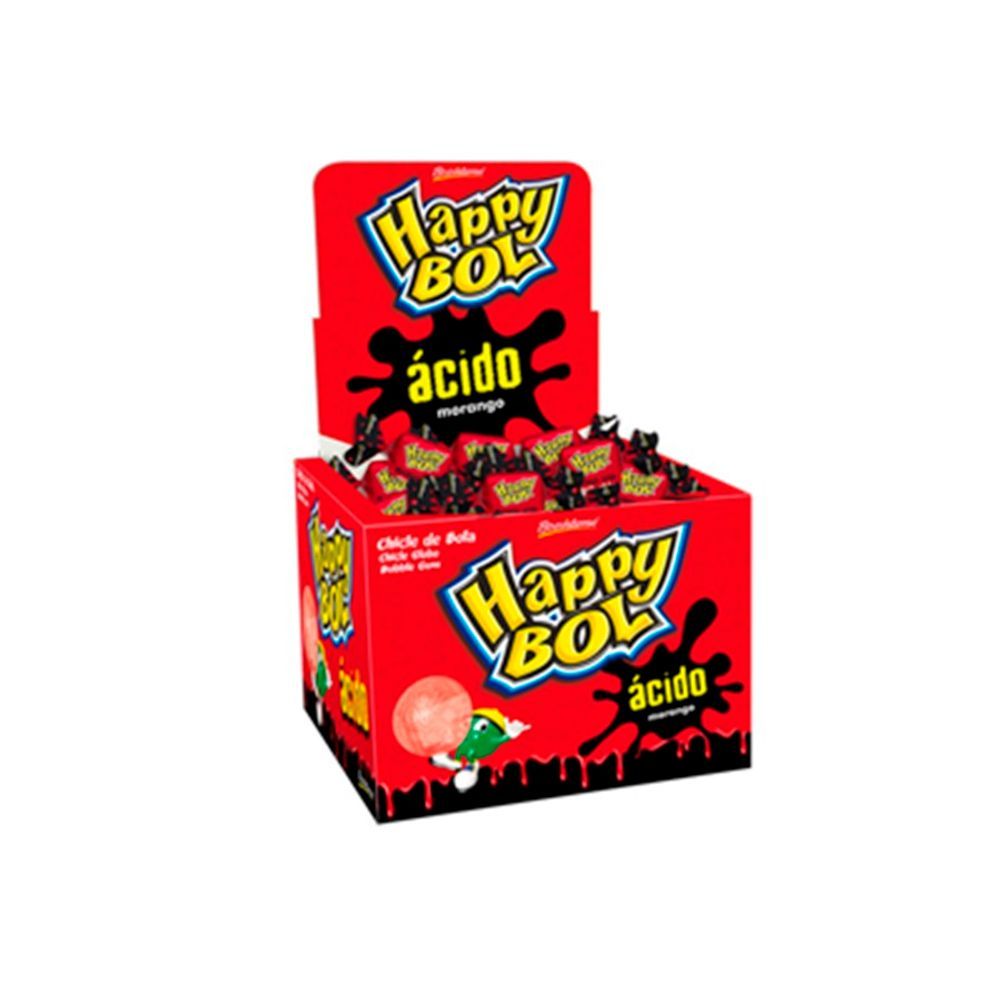 Chicle Happy Bol Ácido Morango 140g – 46 ...