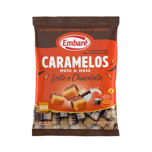 Bala Caramelos Meio a Meio Leite e Chocol...