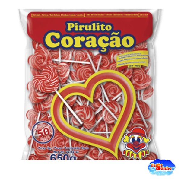 Pirulito Coração – 650g – Pacote com 50 U...