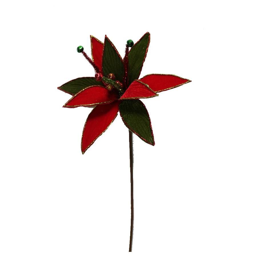 PICK VELUDO FLOR VERDE/VERMELHO COM GLITT...