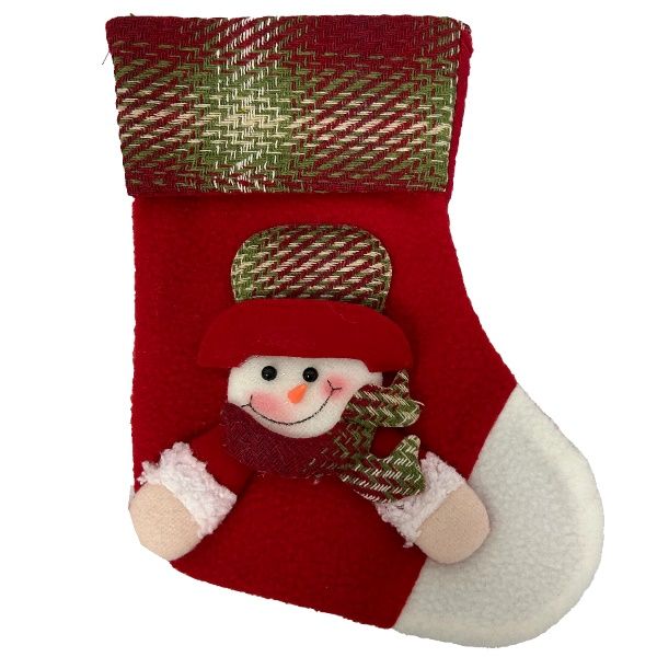 Bota Boneco Natalino Cabeça Xadrez Vermel...