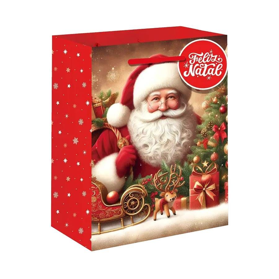 Sacola de Papel Papai Noel 32cm x 11,5cm ...