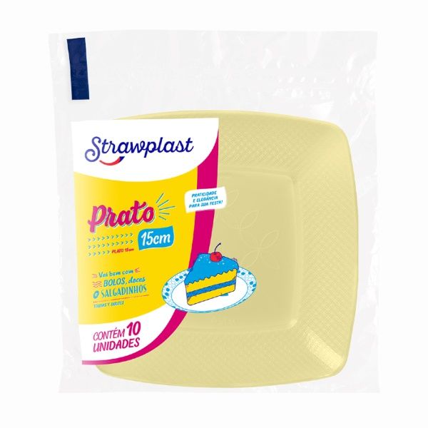 Prato Quadrado 15 cm Amarelo Candy com 10...