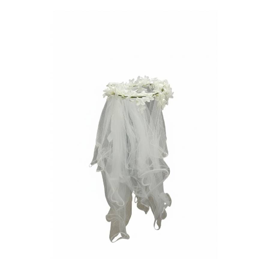 TIARA NOIVA LUXO C/ FLORES BRANCAS 73x20cm