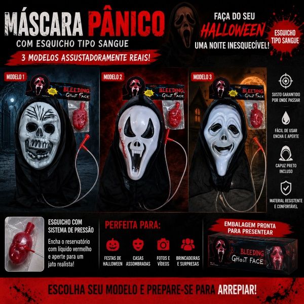 Máscara Pânico Com Sangue Esguicho Terror...